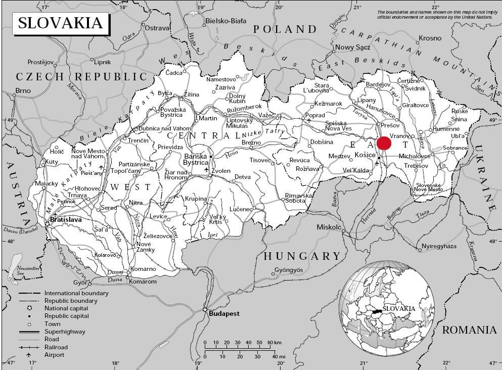carte de l'est de la Slovaquie