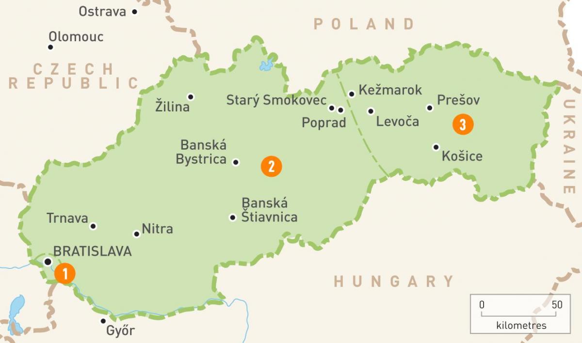 carte des régions de la Slovaquie