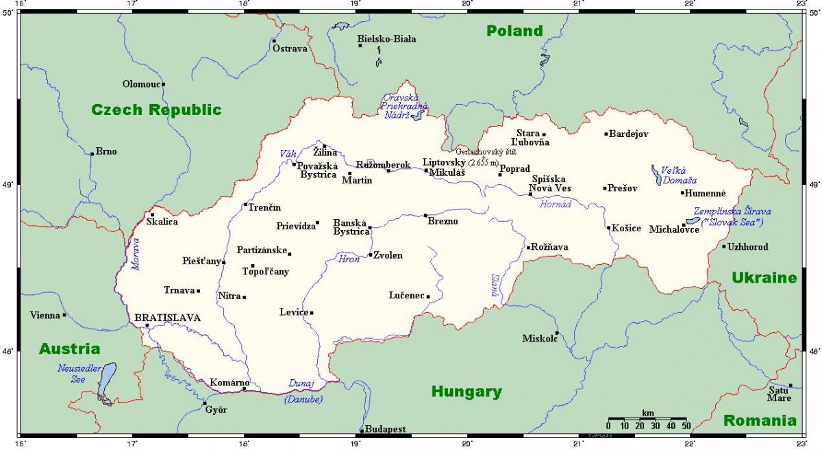 carte avec les villes de Slovaquie