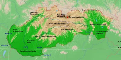 Carte de la Slovaquie montagnes
