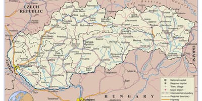 La carte des aéroports de Slovaquie